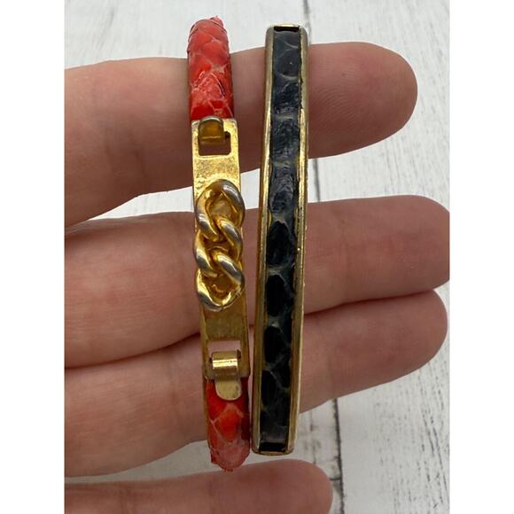 Peruzzi Florence Snakeskin Gold Tone Bracelets Italy Vintage Set of 2 - Picture 1 of 13